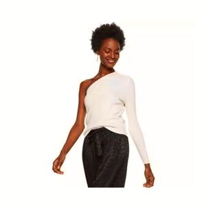 Women's Nine West Beige Ribbed One-Shoulder Long Sleeve Top